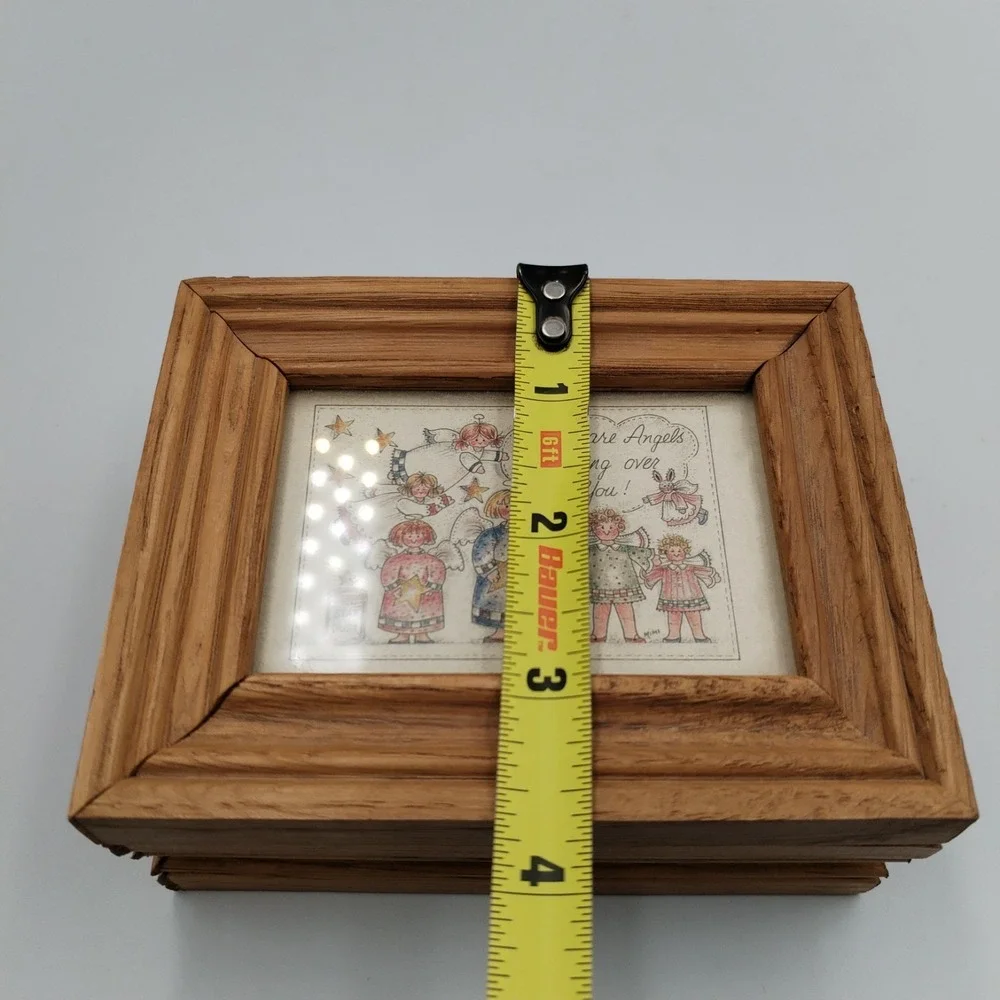 Vintage Oak Wood Angel Trinket Box Mimi Watching Over You Framed Lid Memory Gift